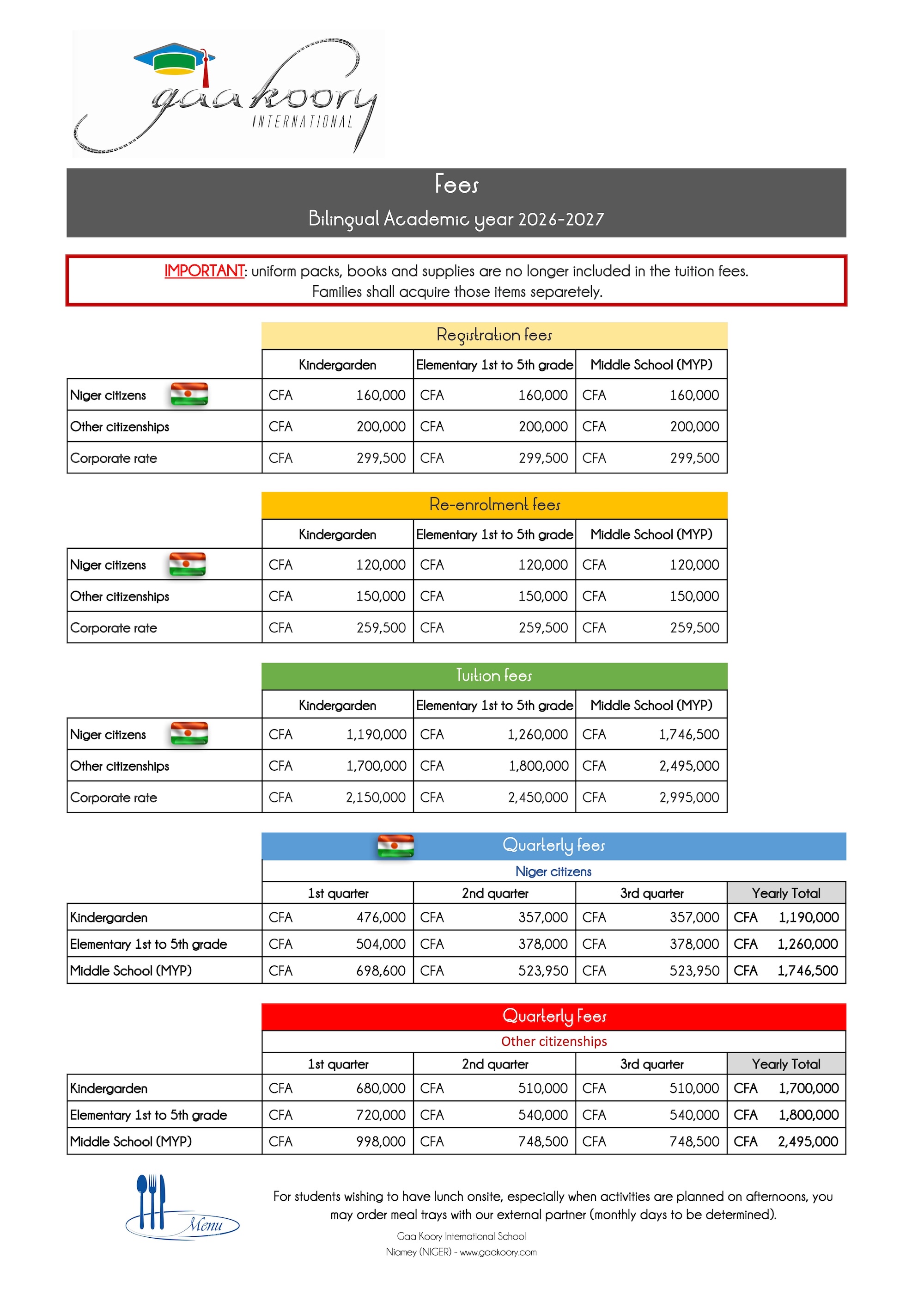 Gaa Koory fees