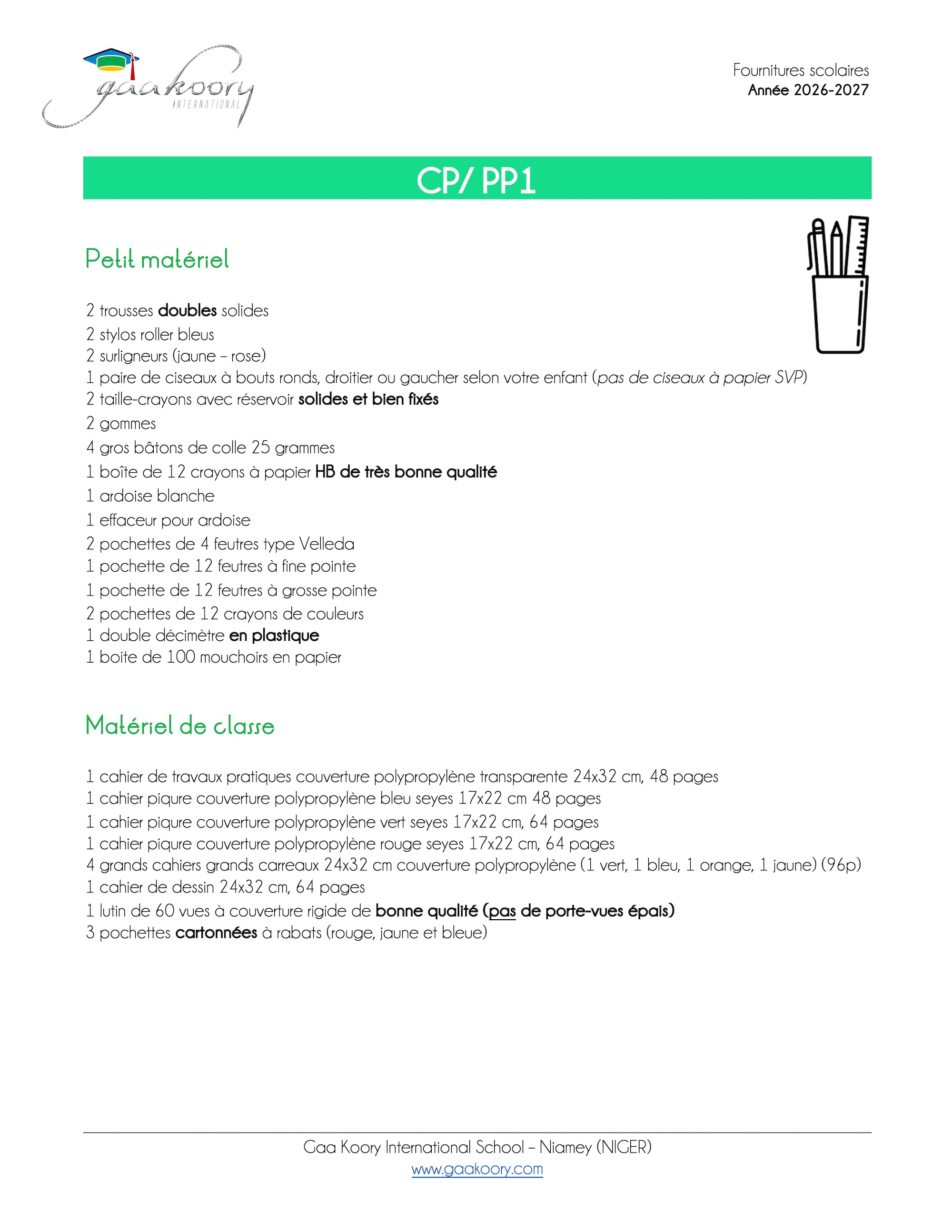 Gaa Koory International • fournitures CP